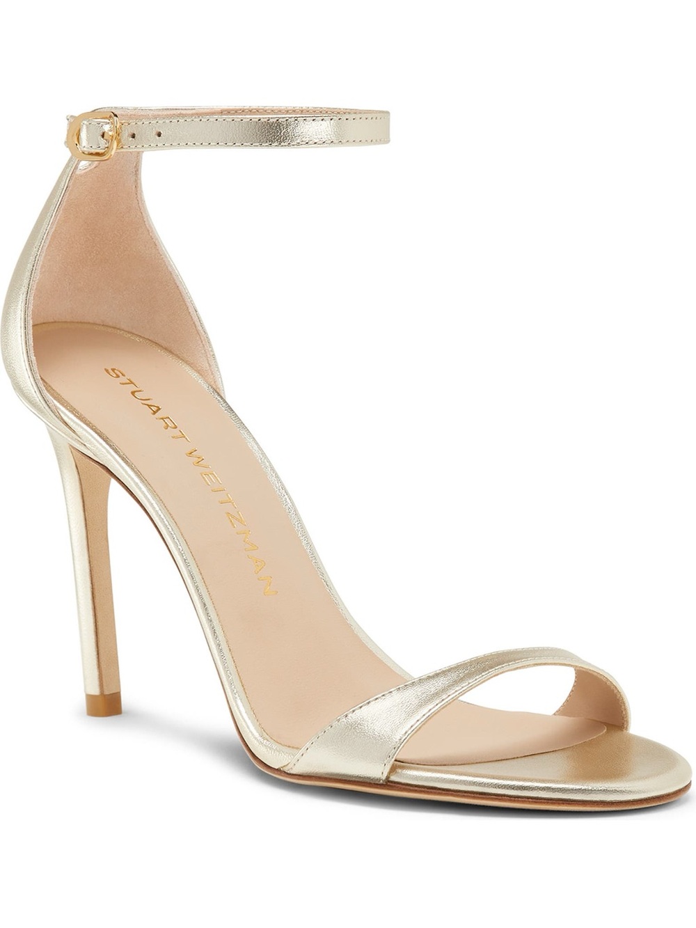 Stuart Weitzman Metallic Gold Nudist Ankle-Strap Sandals